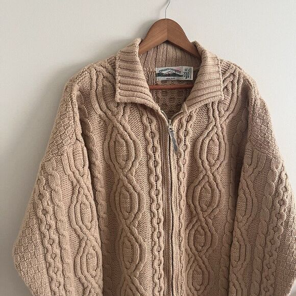 Aran Crafts Merino Wool Irish Fisherman Cardigan XL Sweater Chunky Cable Knit - Picture 7 of 9
